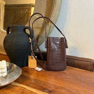 Brown Croc-Embossed phone satchel purse festivals NWT